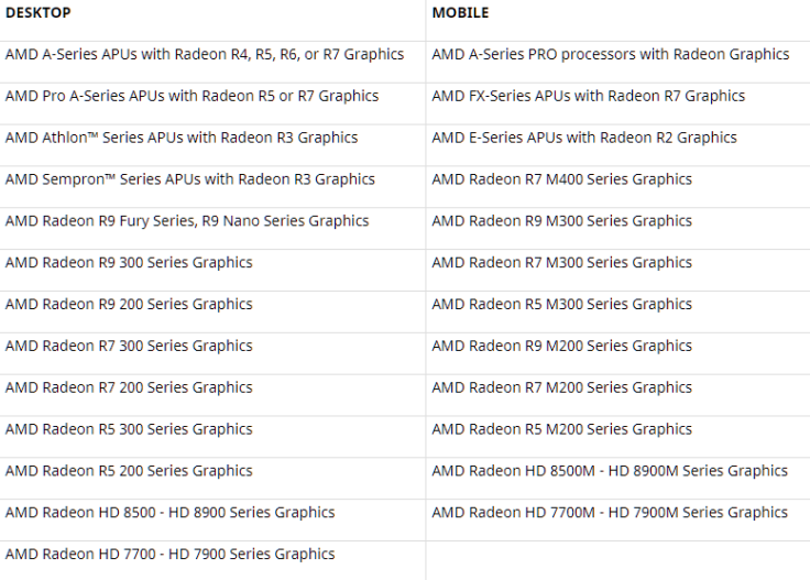 AMD Legacy GPUs